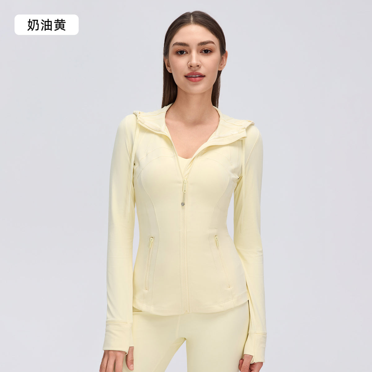 Wholesale Women’s Pilates Sports Jacket D26162 | Slimming Long-Sleeve Fitness & Yoga Outerwear | fouregg - Cream Yellow