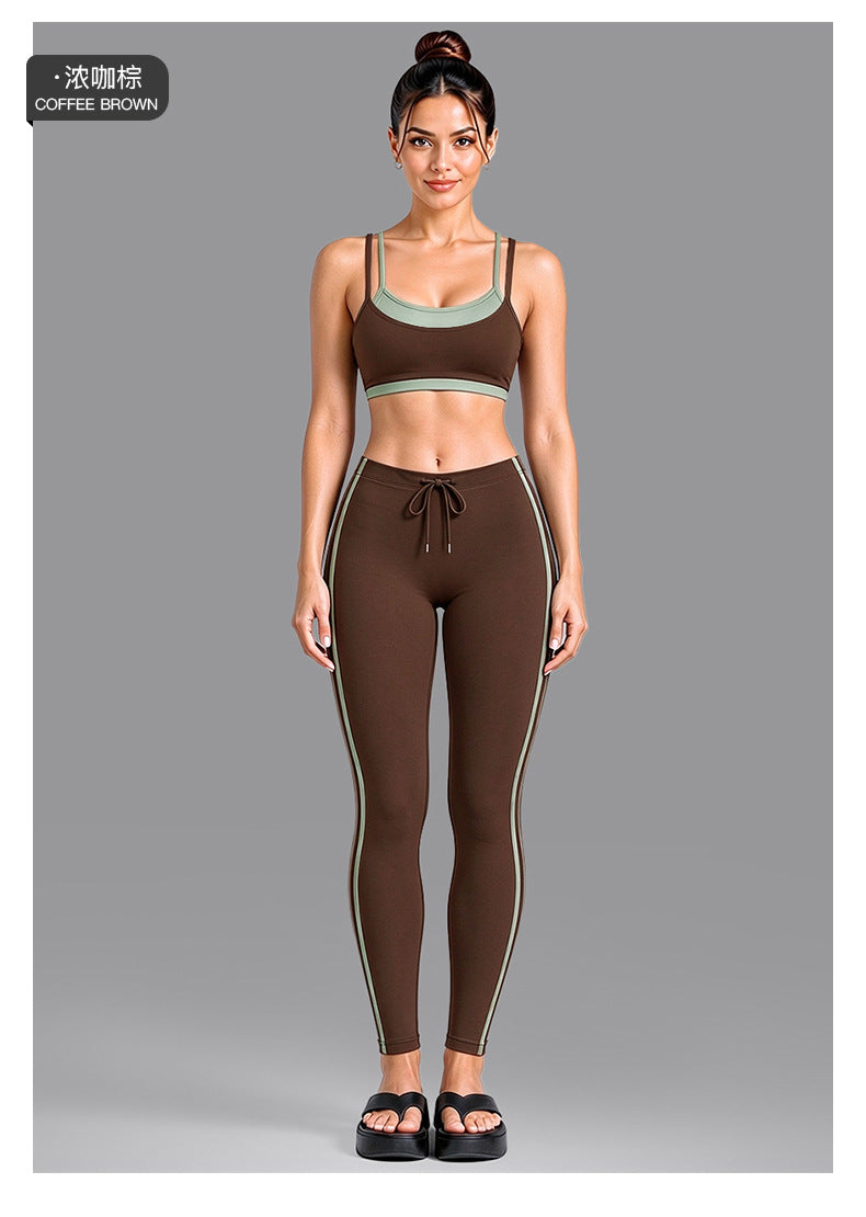 Wholesale Women’s Activewear Set | Double-Layer Contrast Sports Bra & Quick-Dry Workout Leggings | fouregg