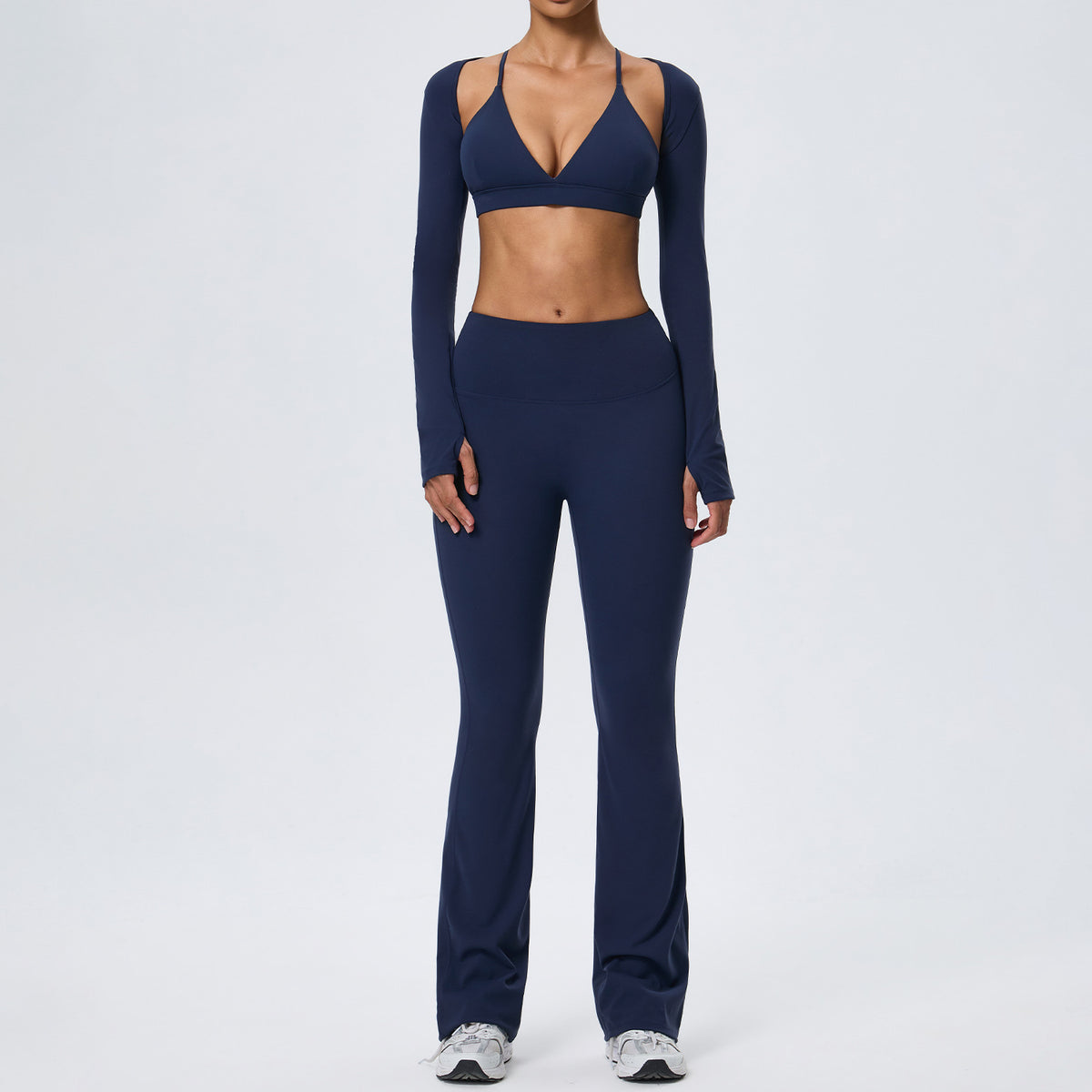 Wholesale Women’s Double-Brushed Yoga Set | Bulk 3-Piece Sculpting Fitness & Running Wear | fouregg - Navy Blue