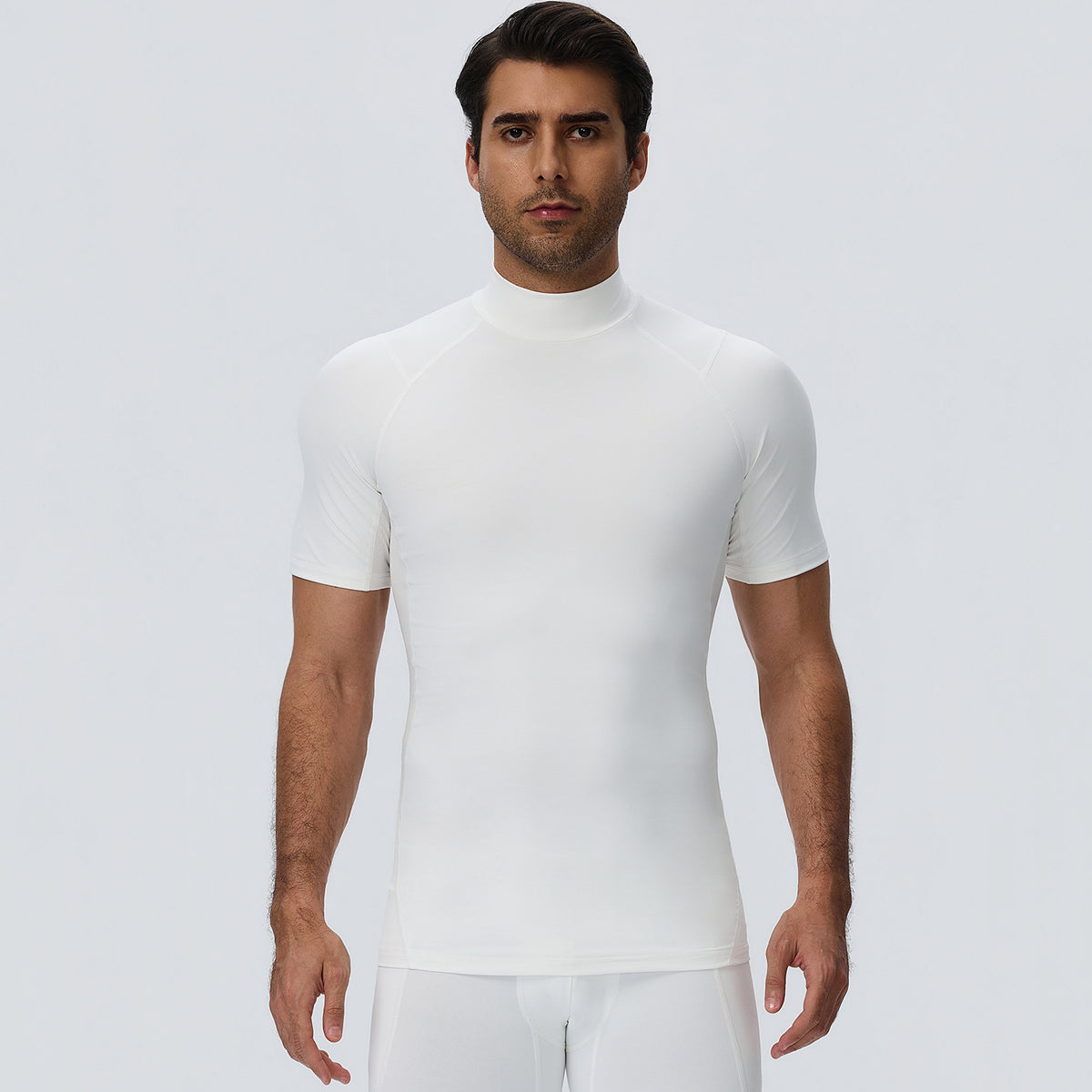 Wholesale Men’s Sculpting Workout Shirt 61207 | Slim-Fit Short Sleeve Running & Training Top | fouregg - White