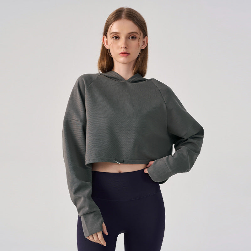 Wholesale Women’s Cropped Sweatshirt | Bulk Relaxed-Fit Hooded Workout Top | fouregg - Granite Lime