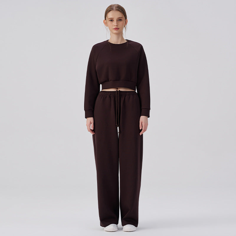 Wholesale Women’s Winter Casual Activewear Set | Relaxed Cropped Sweatshirt & Loose-Fit Joggers | fouregg - Purple Brown