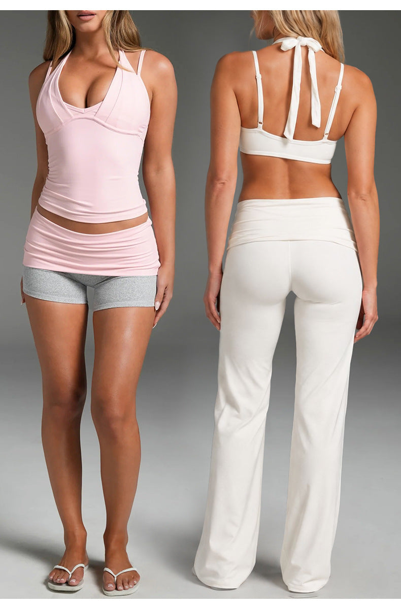 Wholesale Women’s Activewear Set | Backless Halter Sports Top & Color-Block Workout Pants | fouregg