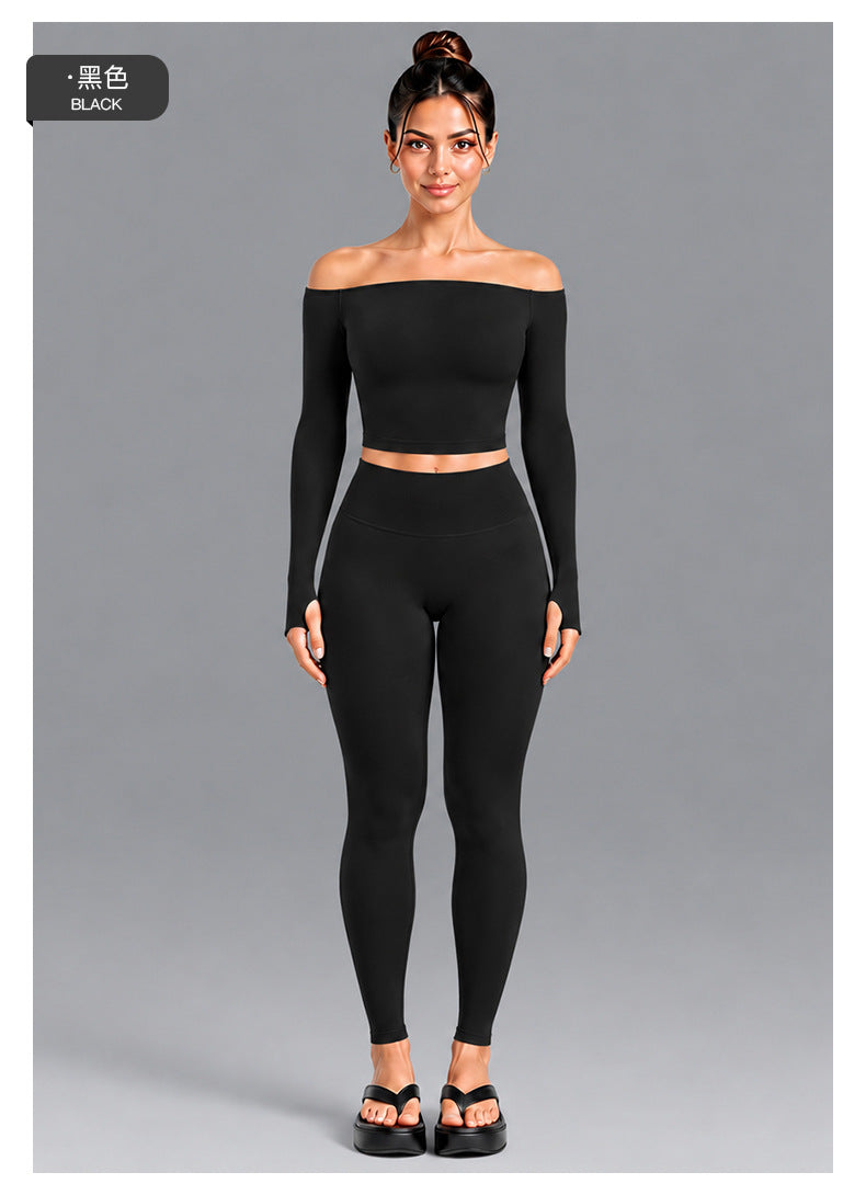 Wholesale Women’s Seamless Activewear Set | Slim-Fit Off-Shoulder Top & Peach-Lift Yoga Pants | fouregg