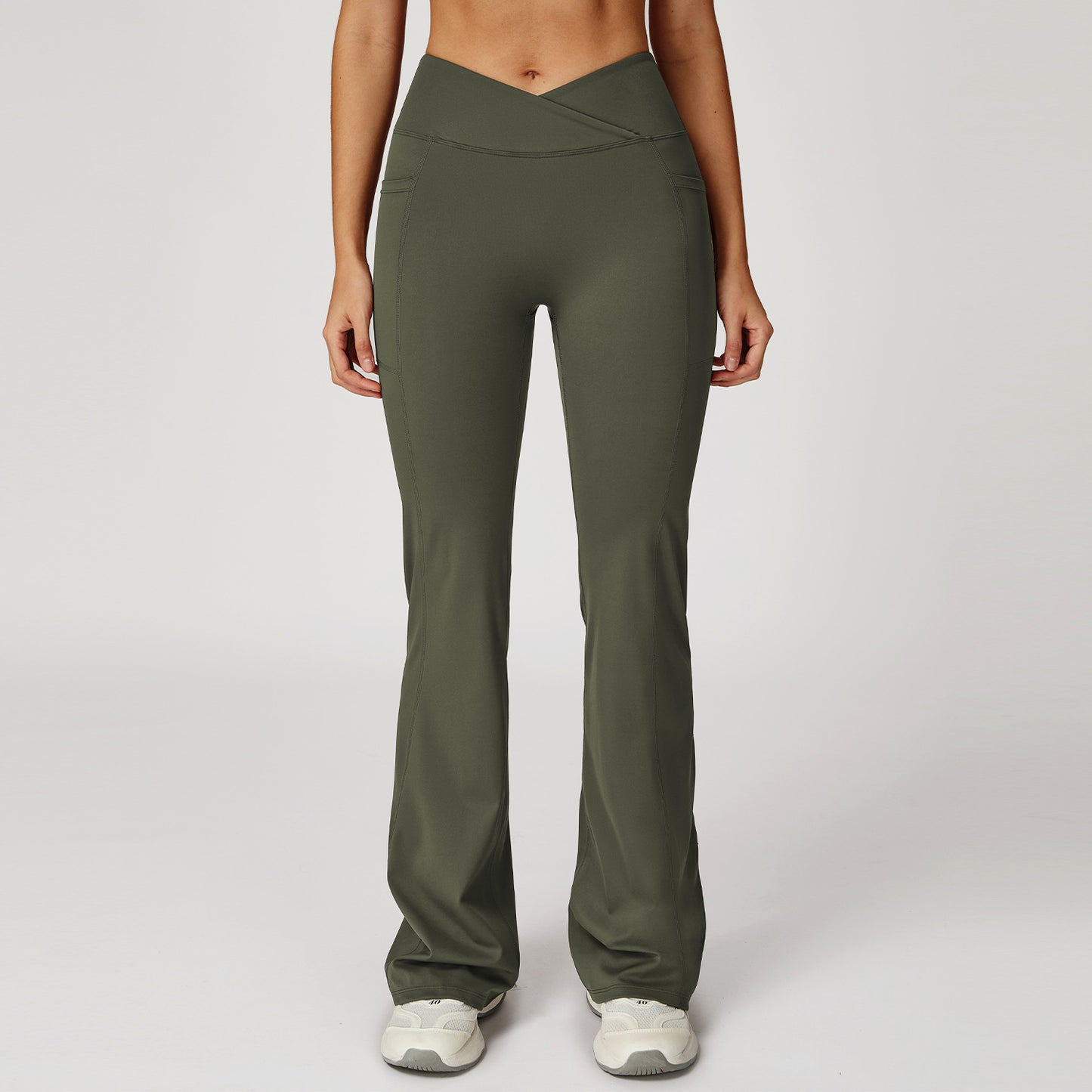 07/2025 High waist nude flared pants women's cross waist wide leg flared pants outdoor leisure sports flared pants 2030