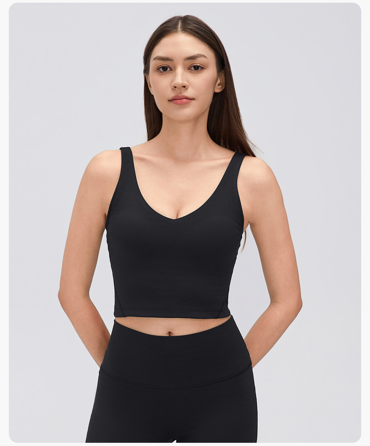 Wholesale Women’s Thermal Yoga Tank D26153 | Brushed V-Neck Sports Bra with Built-In Support | fouregg