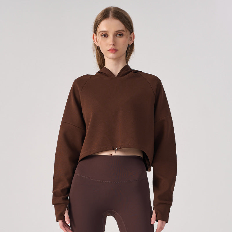 Wholesale Women’s Cropped Sweatshirt | Bulk Relaxed-Fit Hooded Workout Top | fouregg - Chocolate Coffee