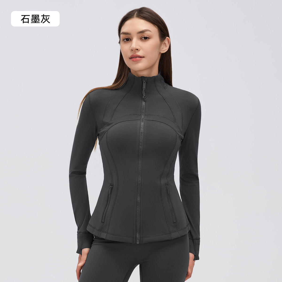 Wholesale Women’s Winter Activewear Jacket D26126 | Slimming High-Neck Outdoor Cycling & Fitness Top | fouregg - Graphite Gray