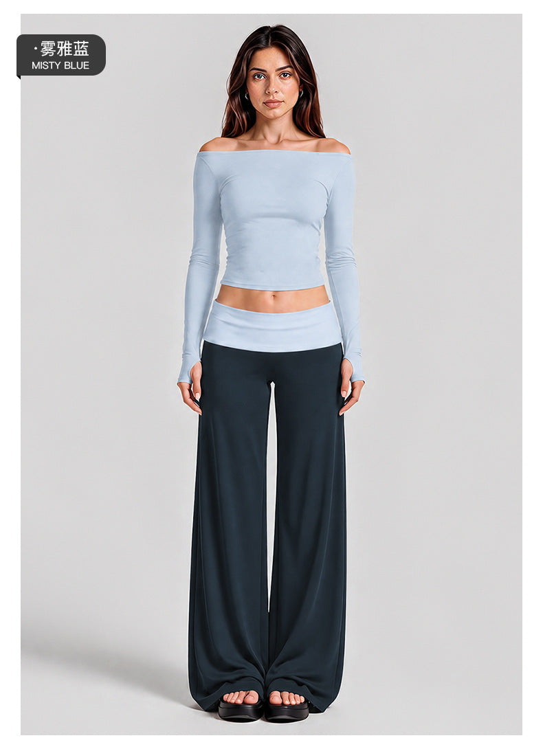 Wholesale Women’s Activewear Set | Quick-Dry Long Sleeve Off-Shoulder Top & High-Waisted Workout Pants | fouregg