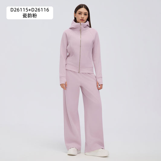 Wholesale Women’s Winter Activewear Set | Relaxed-Fit Fleece Hoodie & Straight-Leg Joggers | fouregg - Porcelain Pink