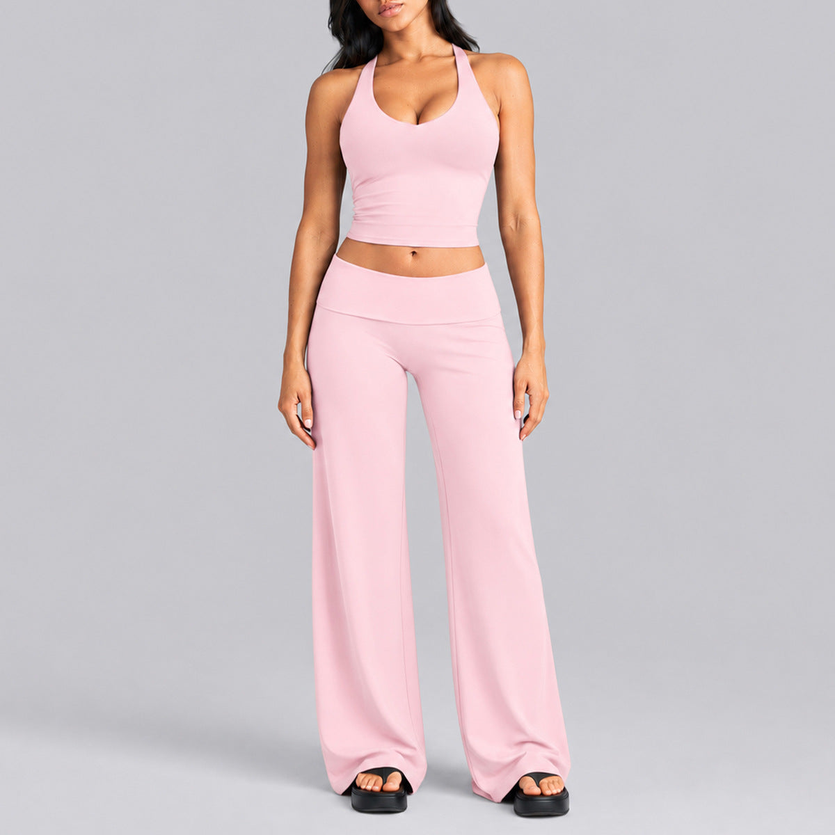 Wholesale Women’s Activewear Set | Quick-Dry Racerback Sports Tank & Relaxed Workout Trousers | fouregg - Tank Top + Long Pants, Pink