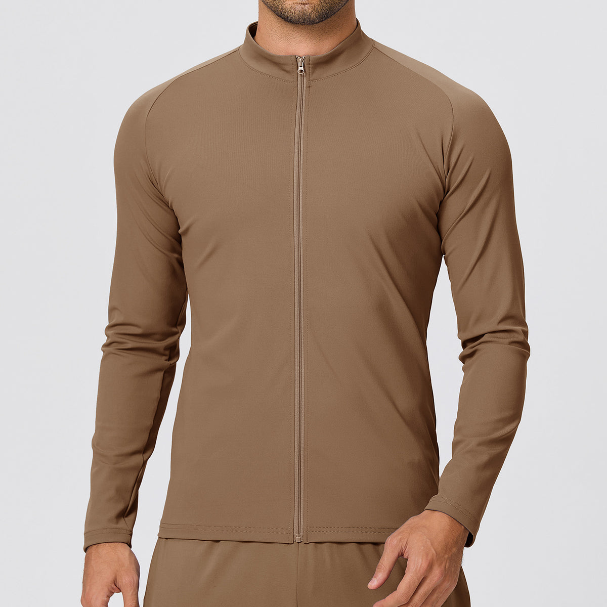Wholesale Women’s Thermal Workout Jacket | Bulk Lightweight Fleece Zip-Up Activewear 61617 | fouregg - Khaki