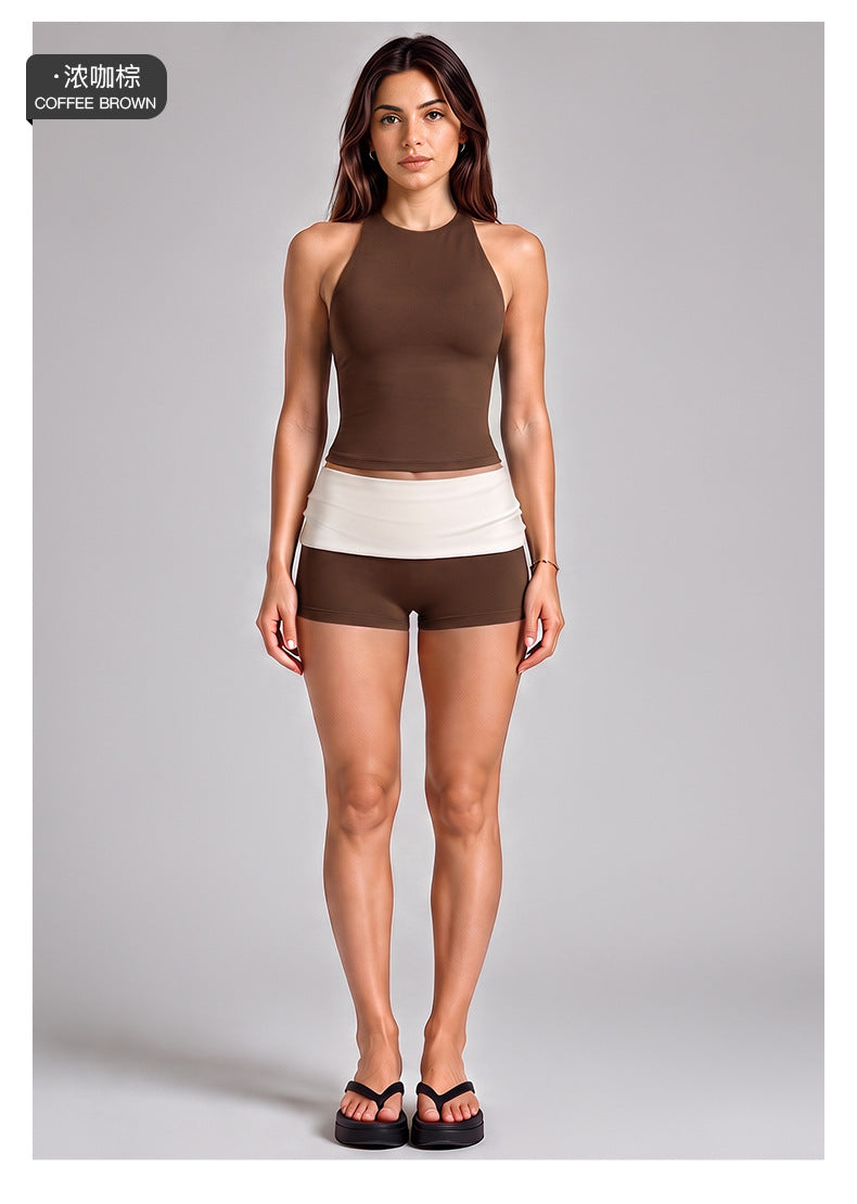 Wholesale Women’s Activewear Set | Color-Block Halter Sports Top & High-Waisted Workout Pants | fouregg