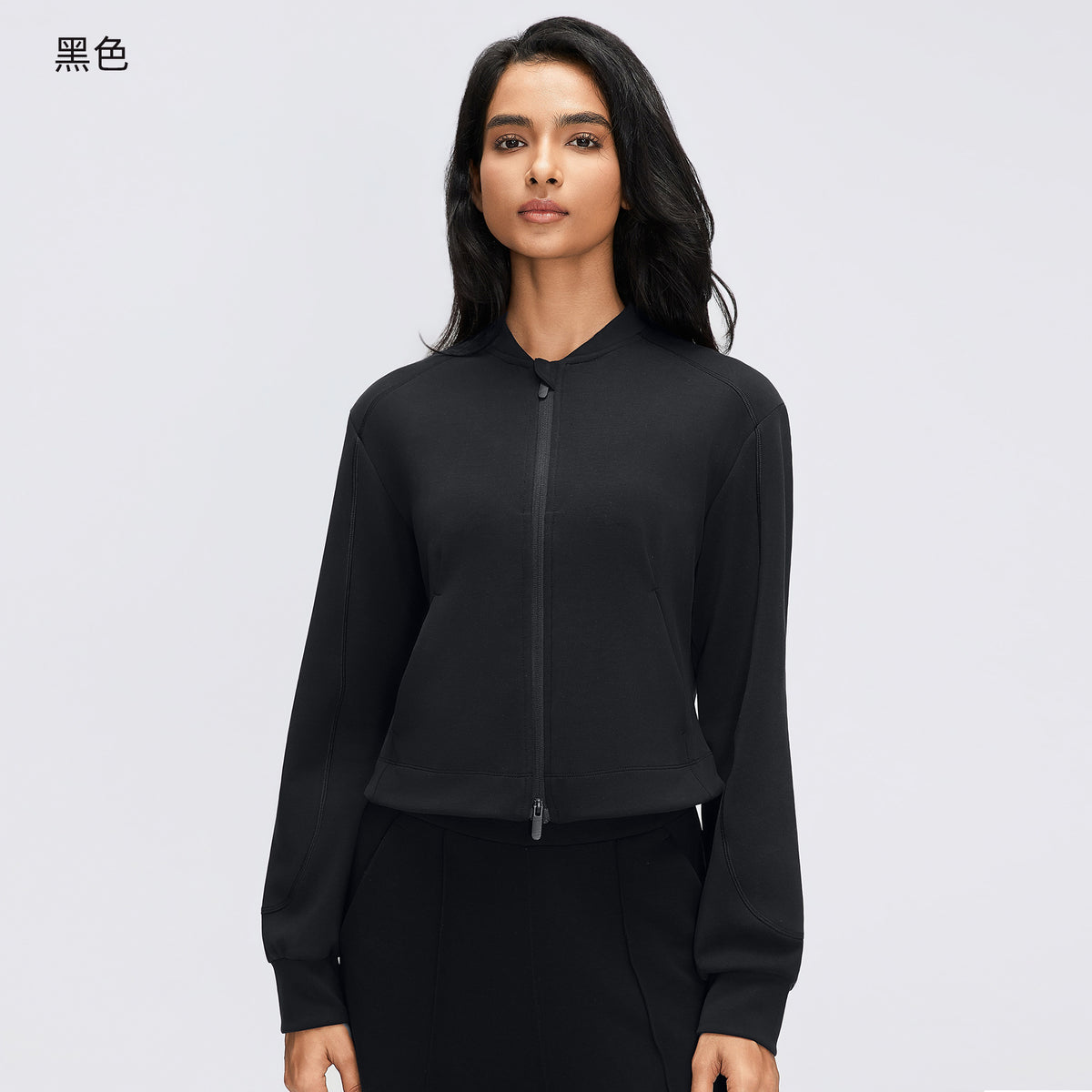 Wholesale Women’s Casual Activewear Jacket D26156 | Cropped Long-Sleeve Training Top | fouregg - Black