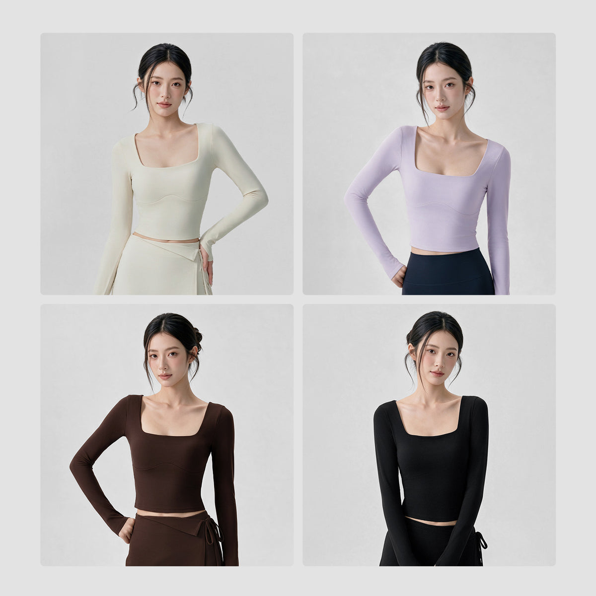 Wholesale Women’s Cropped Yoga Top | Built-In Cups & Slim-Fit Long Sleeve Activewear | fouregg