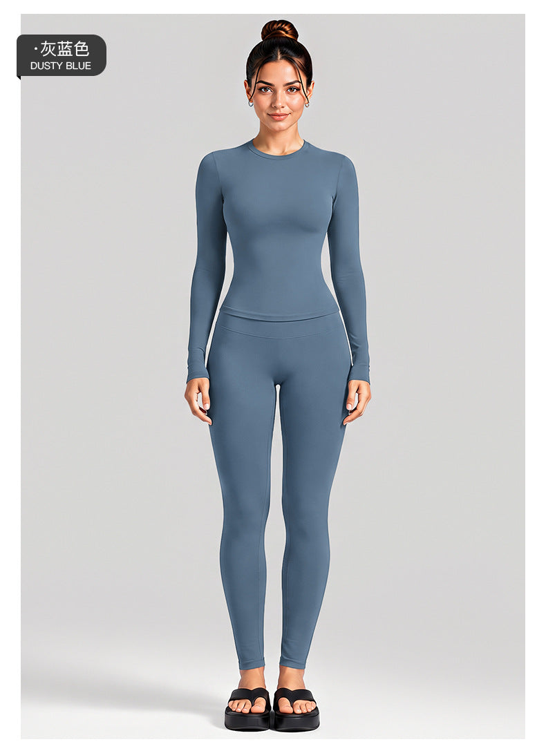 Wholesale Women’s Activewear Set | Fitted Long Sleeve Tee & Loose Straight-Leg Workout Trousers | fouregg