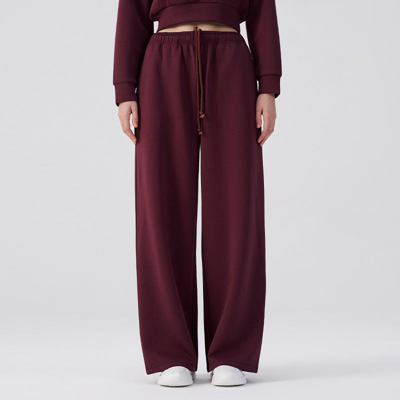 Wholesale Women’s Wide-Leg Pants | Bulk Drapey High-Waist Casual Trousers | fouregg - Burgundy Red