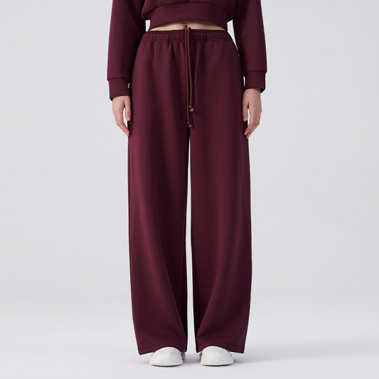 Wholesale Women’s Wide-Leg Pants | Bulk Drapey High-Waist Casual Trousers | fouregg - Burgundy Red