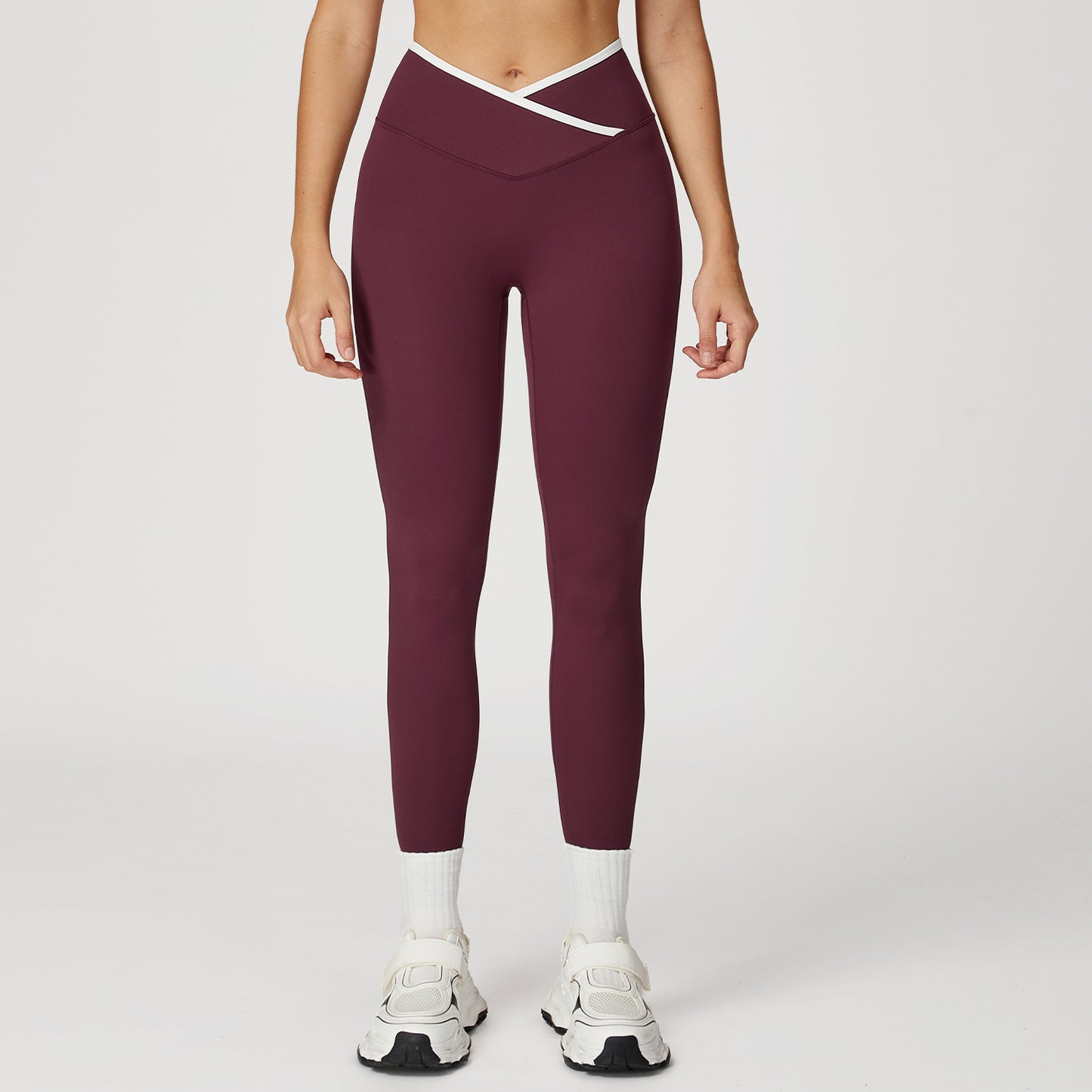 05/2025 Tight yoga pants, crossed high-waisted color-blocking tight pants, women's sports running fitness pants 9253