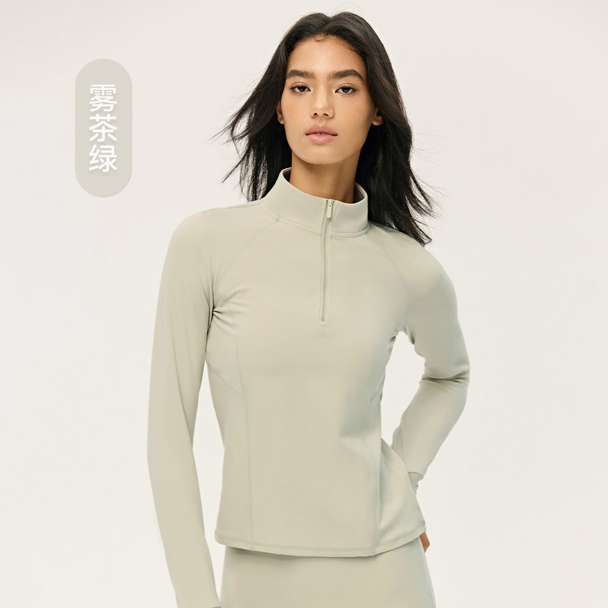 Wholesale Women’s Premium Lycra Sports Jacket | Bulk Long-Sleeve Fitness & Yoga Wear | fouregg - Misty Green