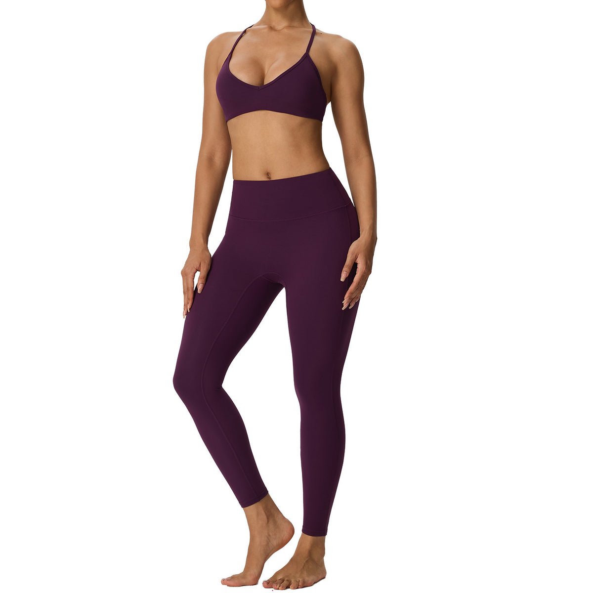 Wholesale Women’s Double-Brushed Yoga Set | Bulk Sculpting Sports Bra & High-Waist Leggings | fouregg