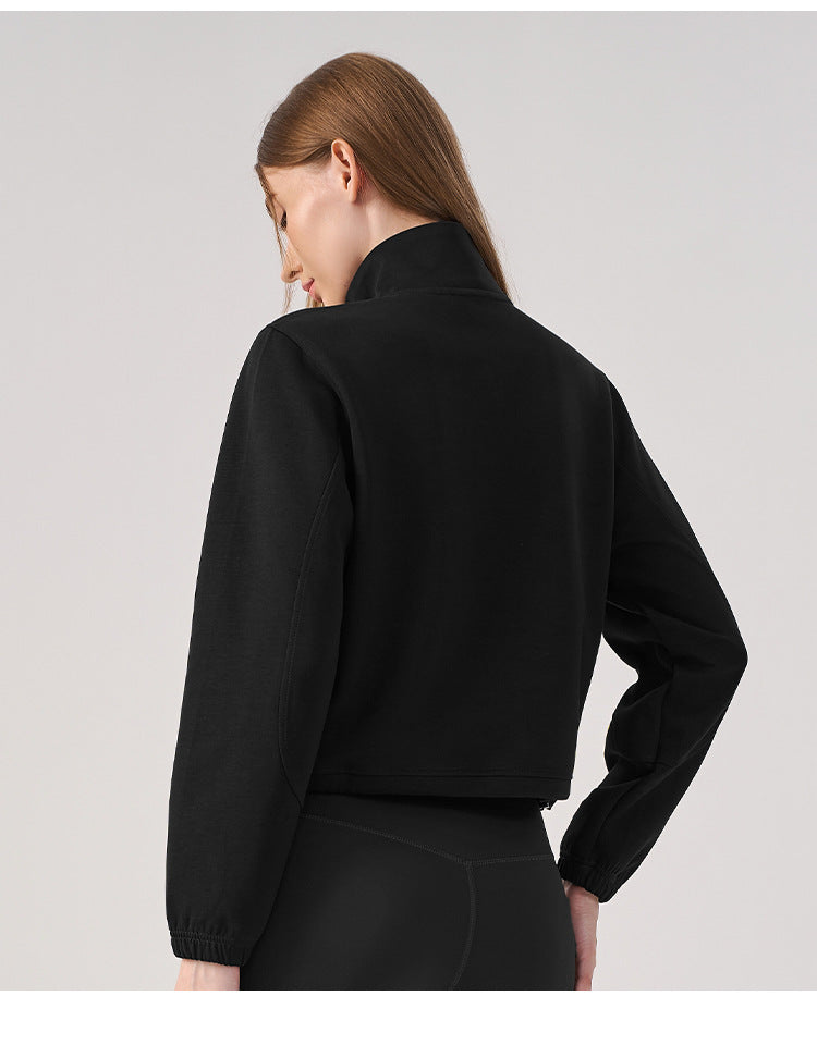 Wholesale Women’s Cropped Sweatshirt | Bulk Relaxed-Fit Half-Zip Workout Top | fouregg