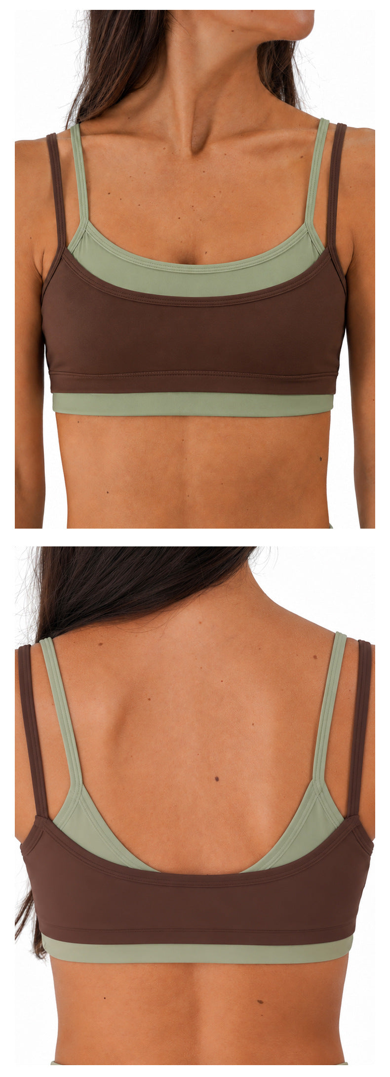Wholesale Women’s Activewear Set | Double-Layer Contrast Sports Bra & Quick-Dry Workout Leggings | fouregg