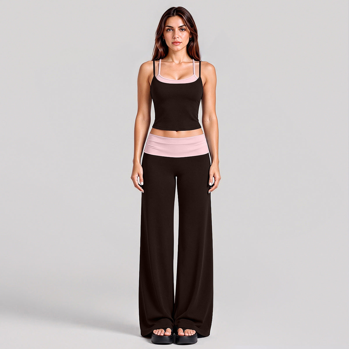 Wholesale Women’s Activewear Set | Layered Sports Tank & High-Waisted Workout Pants | fouregg