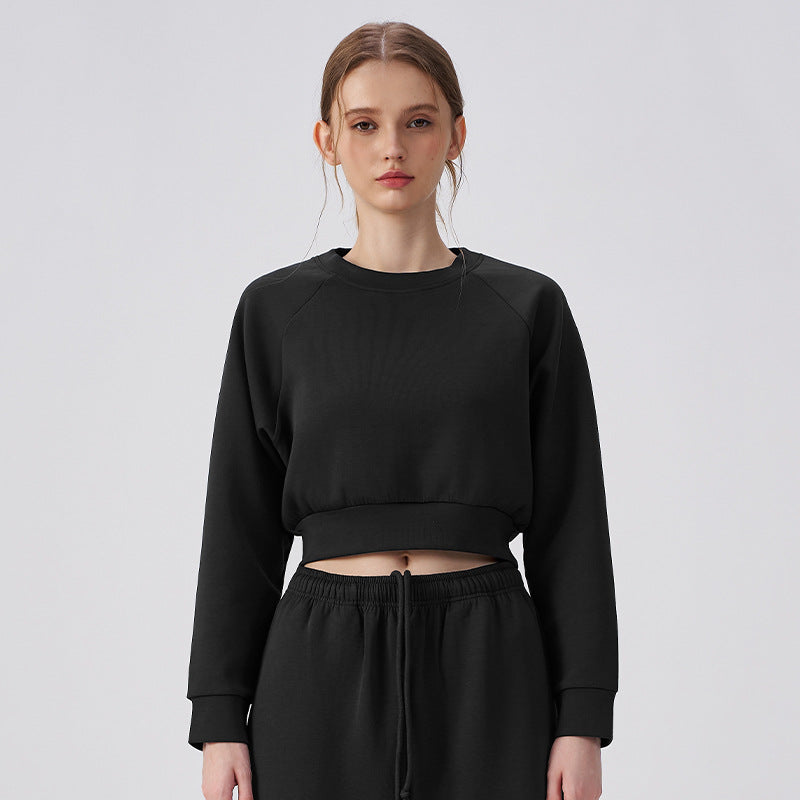 Wholesale Women’s Cropped Sweatshirt | Bulk Pilates & Outdoor Activewear | fouregg - Black