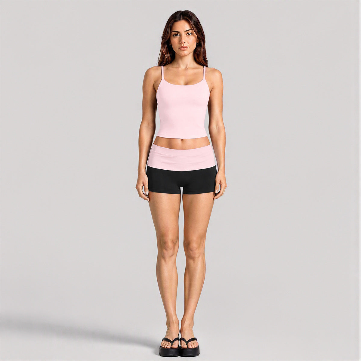 Wholesale Women’s Activewear Set | Backless Sports Tank & Color-Block High-Waisted Yoga Leggings | fouregg - Tank Top + Shorts, Pink