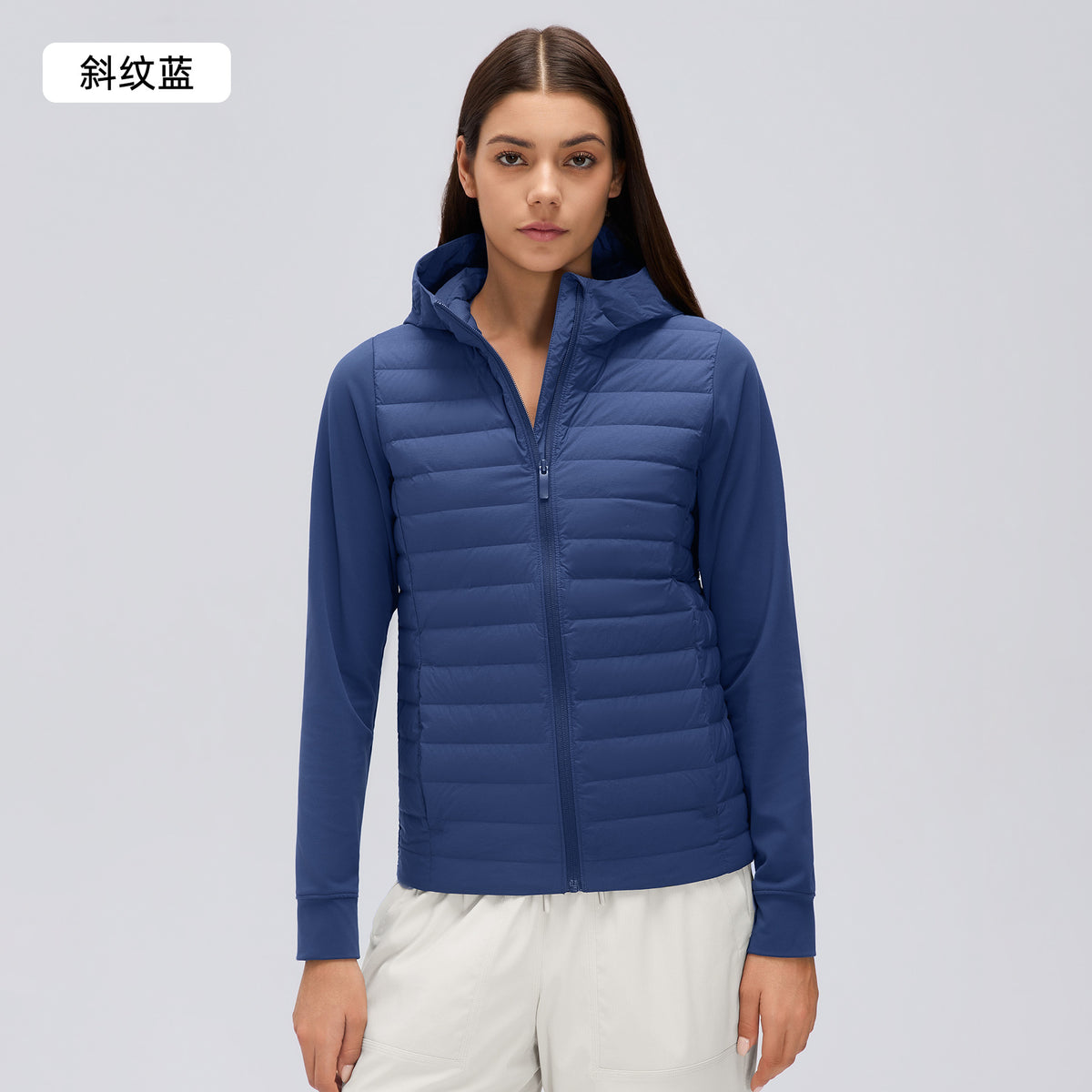 Wholesale Women’s Lightweight Down Jacket D26111 | Slim-Fit Hooded Outdoor Sports Outerwear | fouregg - Twill Blue