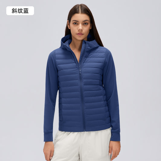 Wholesale Women’s Lightweight Down Jacket D26111 | Slim-Fit Hooded Outdoor Sports Outerwear | fouregg - Twill Blue