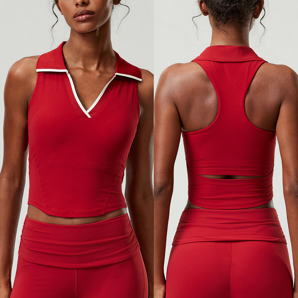 Wholesale Plus Size Women’s Sports Top | Bulk V-Neck Tennis & Badminton Activewear | fouregg - Ankara Red