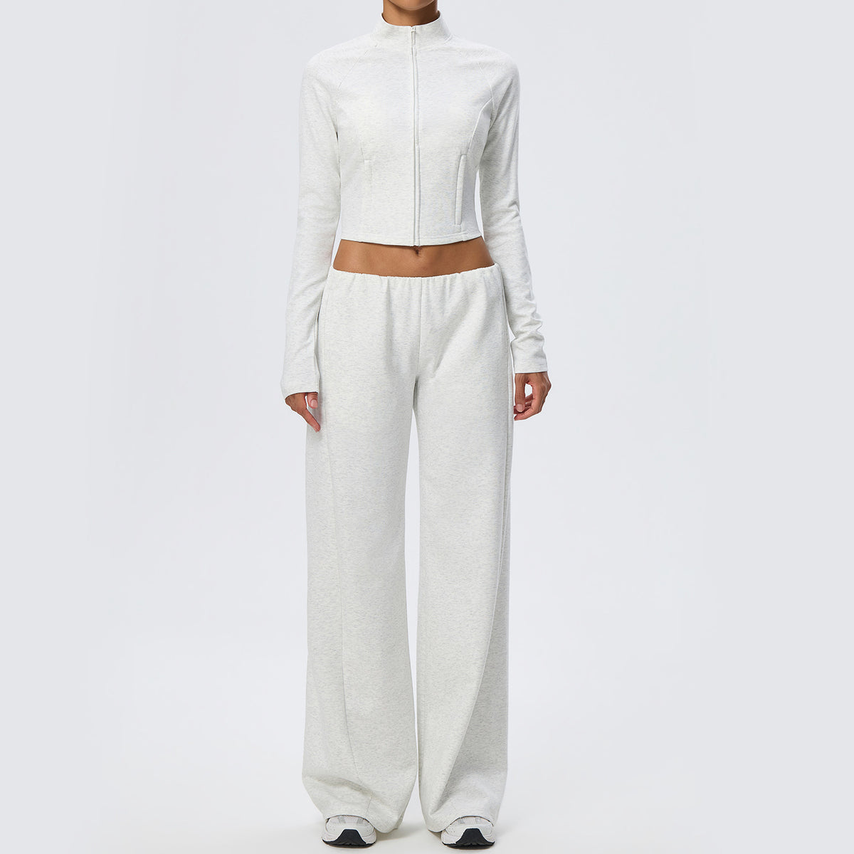 Wholesale Thermal Activewear Set | Cotton-Feel Long-Sleeve Top & Wide-Leg Trousers | fouregg - Light Gray
