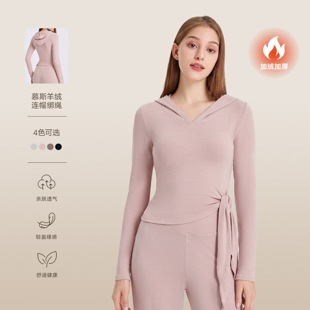 Wholesale Women’s Thermal Workout Hoodie | Thick Fleece-Lined Long-Sleeve Sportswear | fouregg