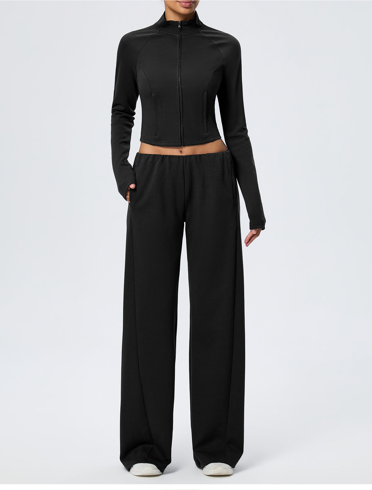 Wholesale Thermal Activewear Set | Cotton-Feel Long-Sleeve Top & Wide-Leg Trousers | fouregg