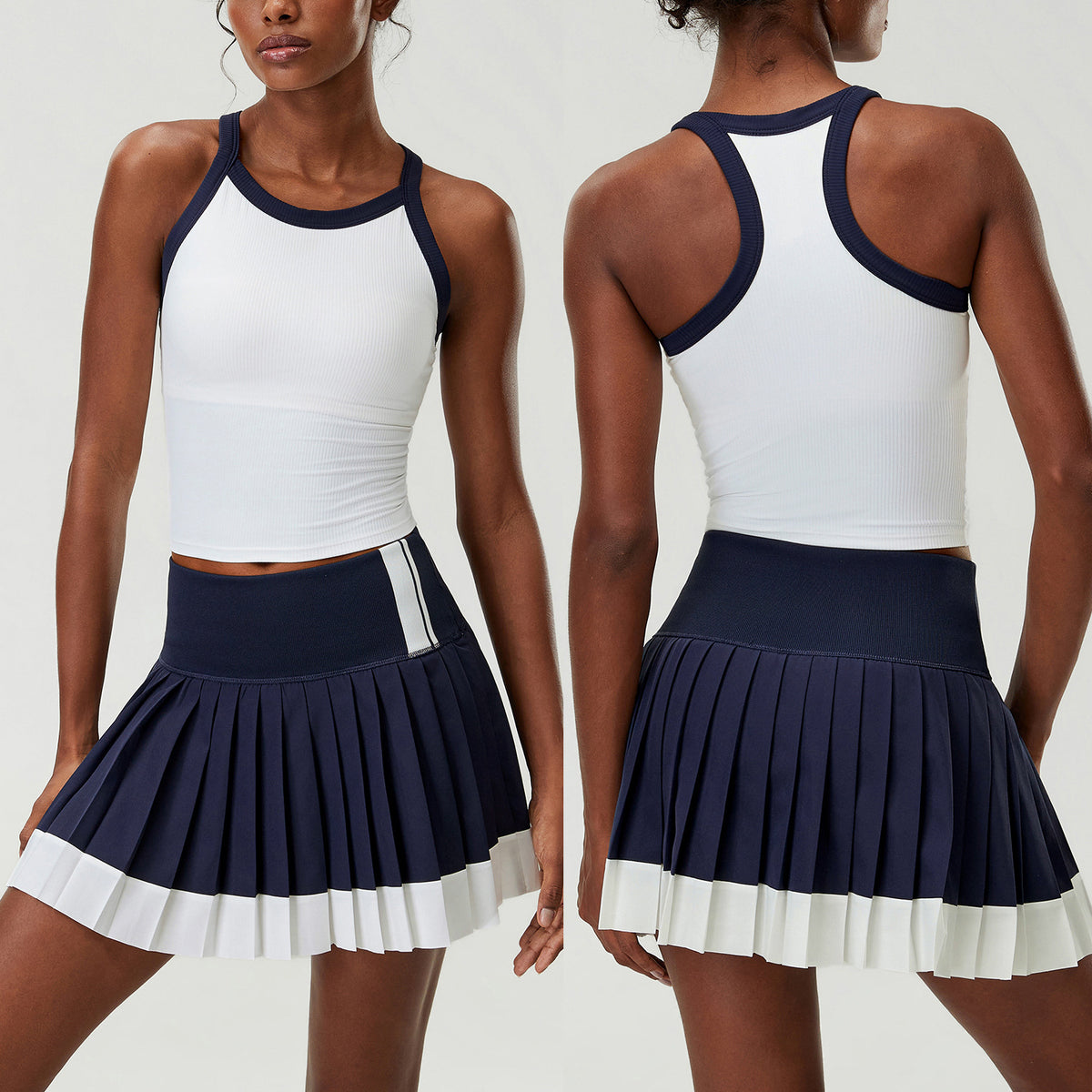 Wholesale Women’s Pleated Athletic Skirt | Plus-Size Tennis, Running & Badminton Skort | fouregg - YB624 Tank Top + SP669 High-Waisted Tennis Skirt Set Tanzanite Blue