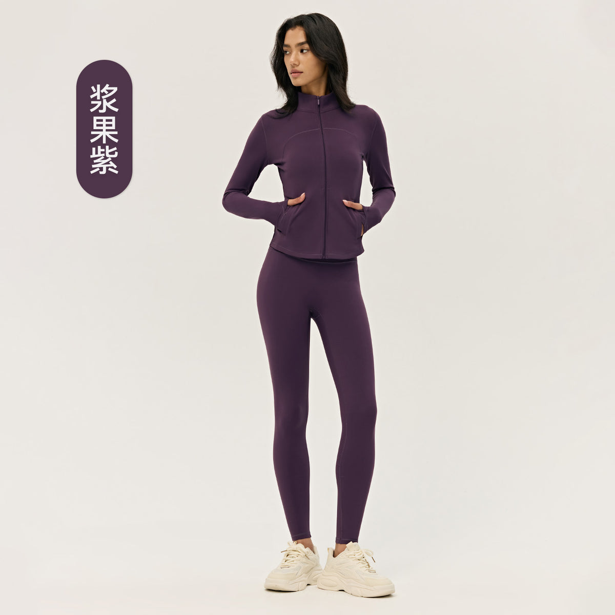 Wholesale Women’s Winter Activewear Set | Thickened Thermal Yoga Top & Leggings for Pilates | fouregg - Berry Purple