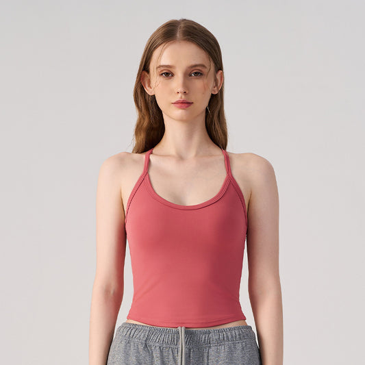 Wholesale Women’s Padded Sports Bra | Bulk High-Stretch Workout & Fitness Tank | fouregg - Blush Red