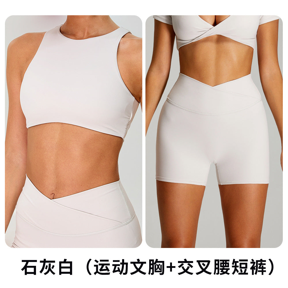08/2025 TM0260  link-1 New four-piece sports suit for women, slim and versatile, nude fitness clothes, tops, quick-drying sports yoga suits