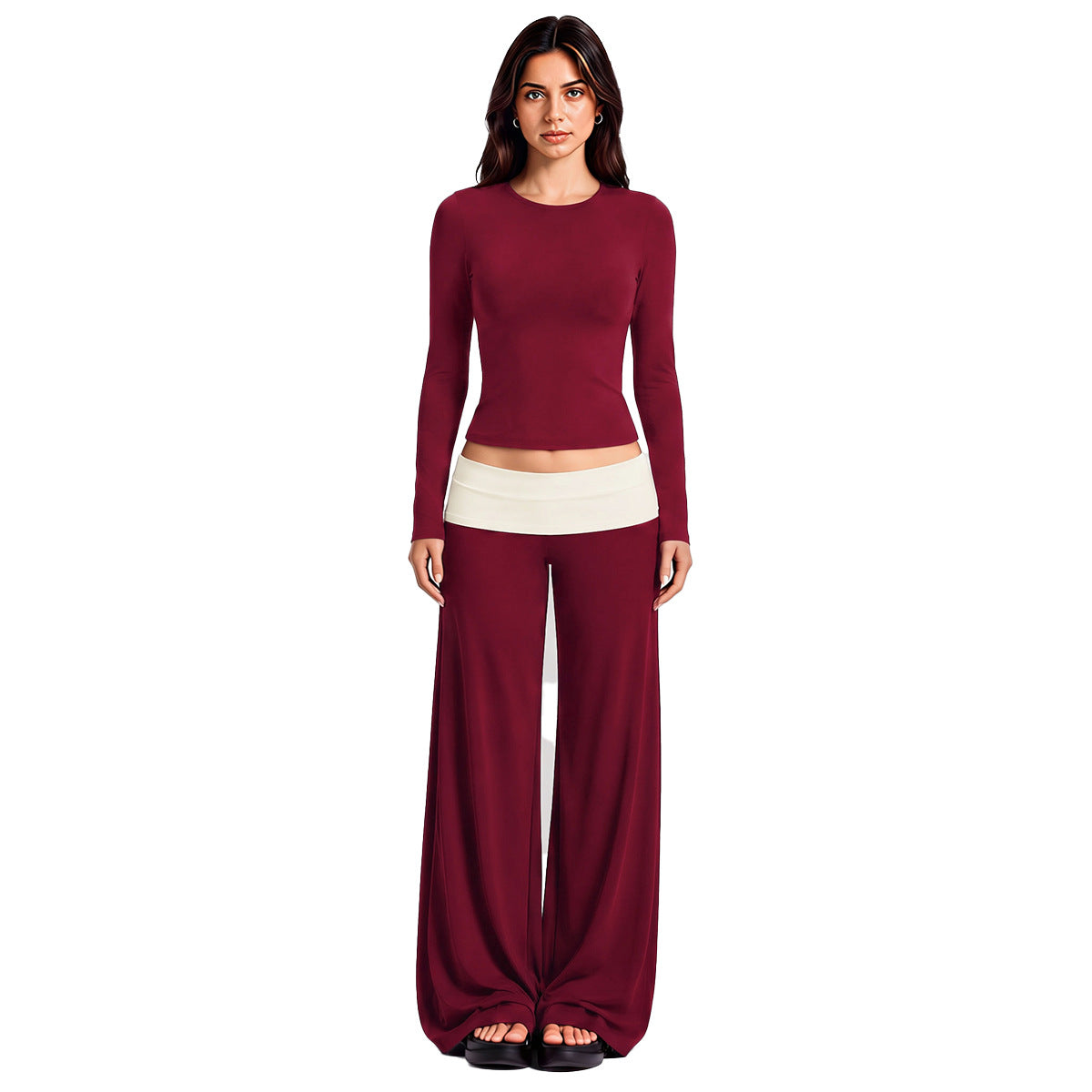 Wholesale Women’s Activewear Set | Fitted Long Sleeve Workout Tee & Casual Fitness Pants | fouregg