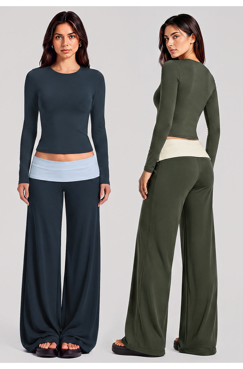 Wholesale Women’s Activewear Set | Fitted Long Sleeve Workout Tee & Casual Fitness Pants | fouregg
