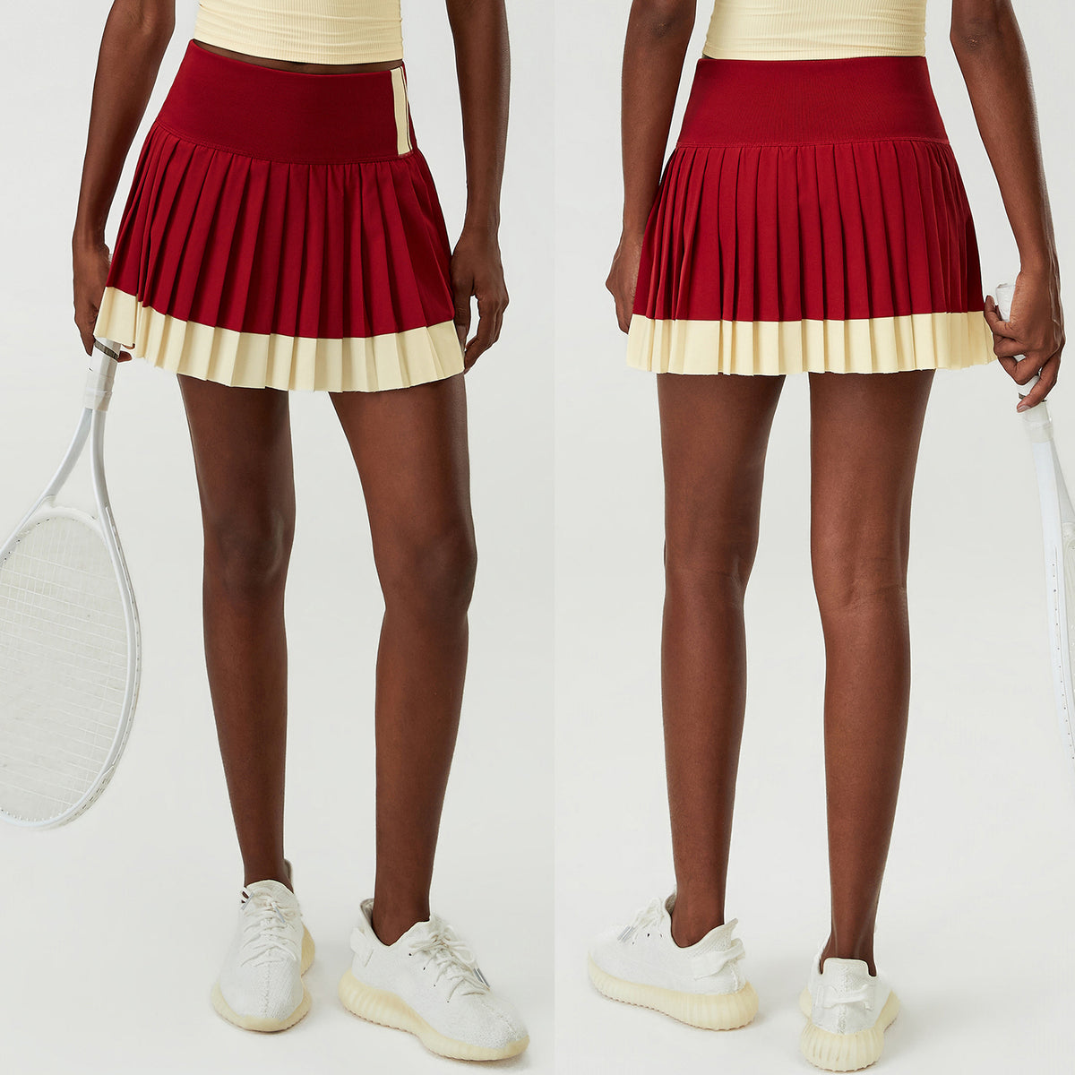 Wholesale Women’s High-Waist Sports Skort | Color-Block Anti-Exposure Skirt for Tennis & Running | fouregg - Angora Red