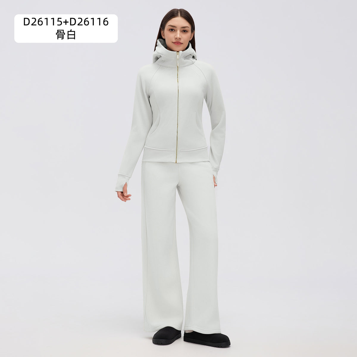 Wholesale Women’s Winter Activewear Set | Relaxed-Fit Fleece Hoodie & Straight-Leg Joggers | fouregg - Bone White