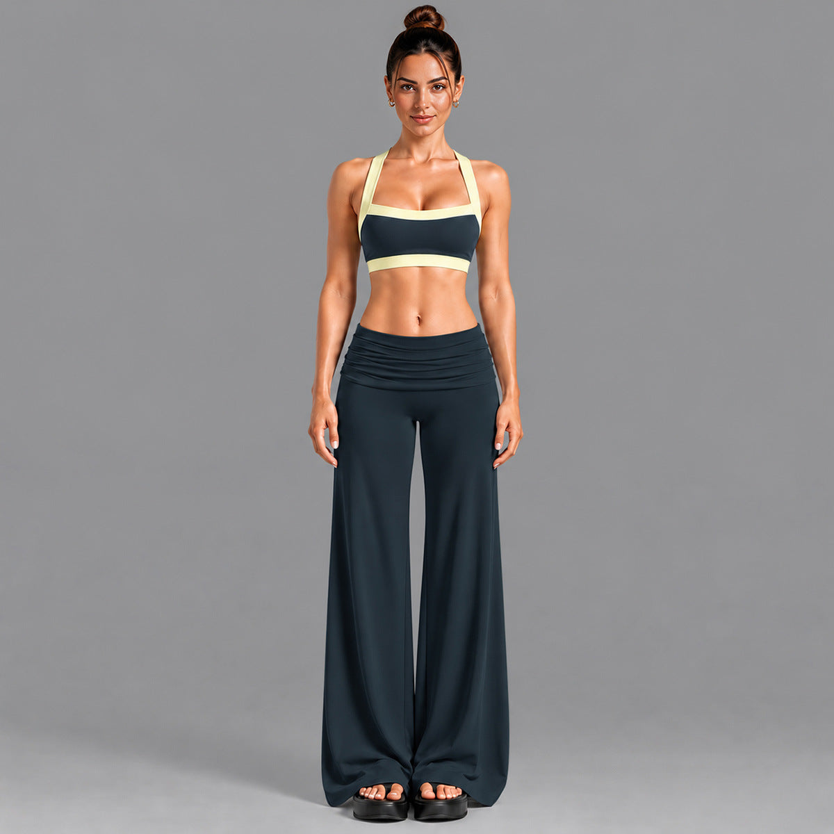 Wholesale Women’s Activewear Set | Contrast-Color Yoga Bra & Pilates Fitness Pants | fouregg - 6231 Underwear + 6090 Long Pants Blueberry