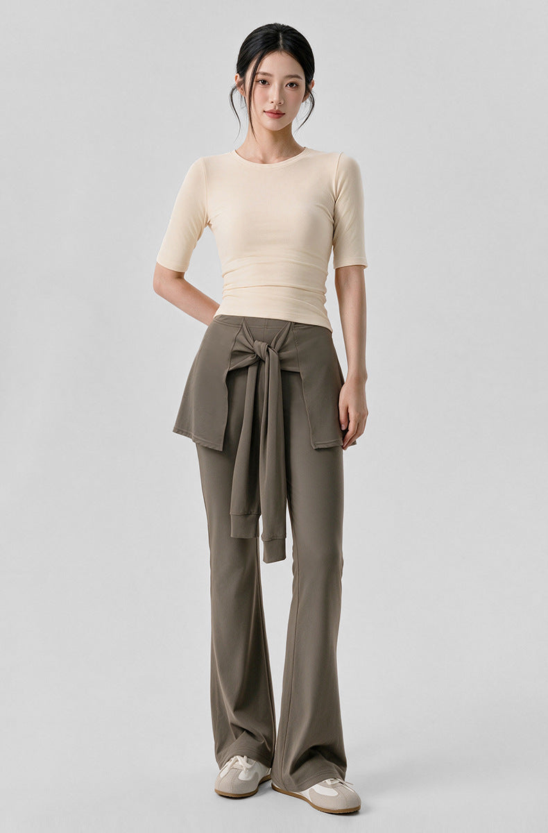 Wholesale Women’s Pilates Flare Leggings | Slimming Draped Wide-Leg Workout Pants | fouregg