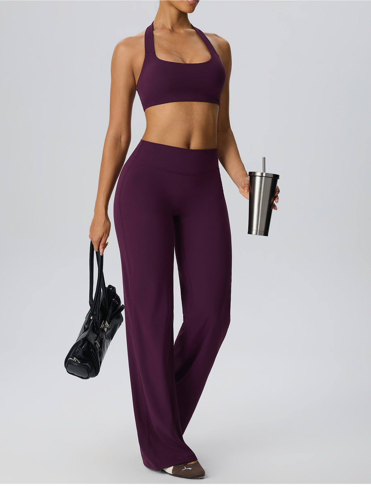 Wholesale Women’s Double-Brushed Sports Bra | Bulk Open-Back Halter Fitness Top 62768 | fouregg
