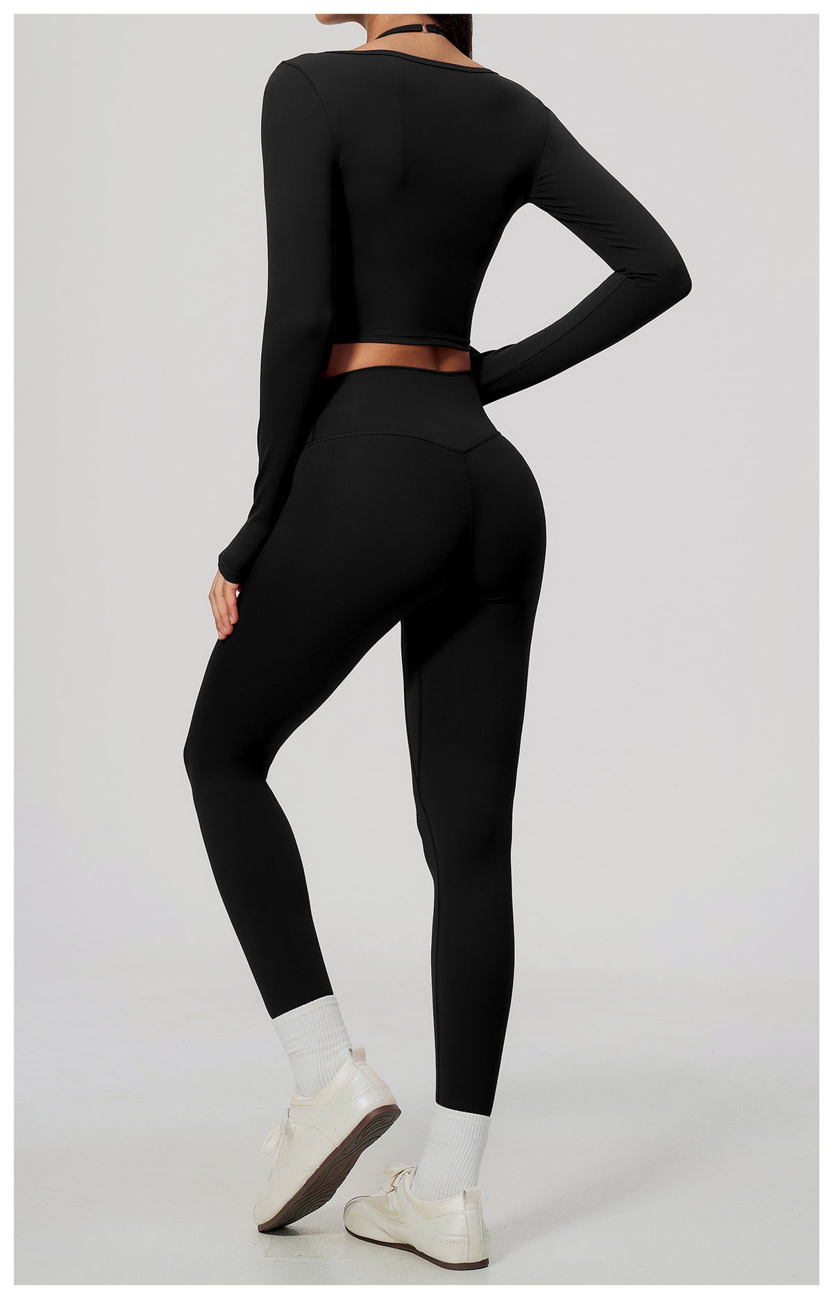 Wholesale Women’s Brushed Activewear Set 5529 | Slim-Fit Halter, Stand-Collar Jacket & Sculpting Pants | fouregg