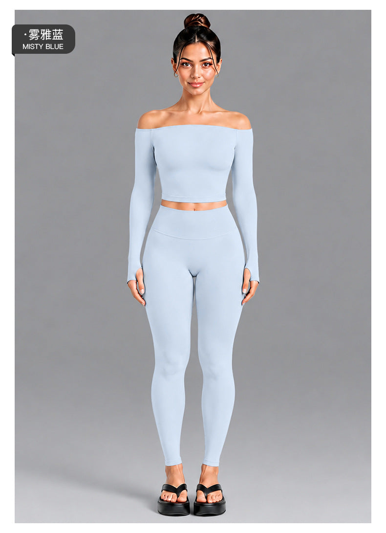 Wholesale Women’s Seamless Activewear Set | Slim-Fit Off-Shoulder Top & Peach-Lift Yoga Pants | fouregg