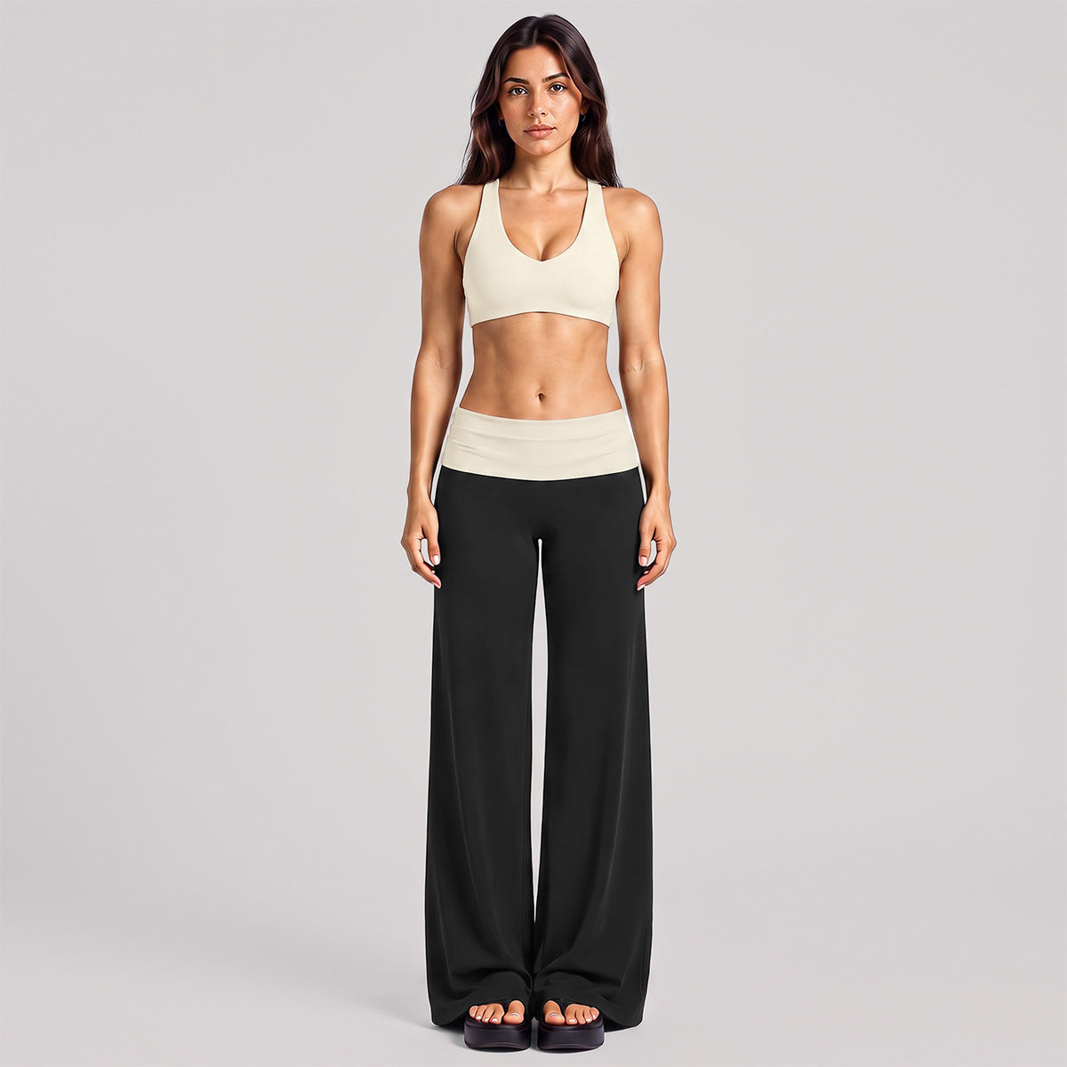 Wholesale Women’s Activewear Set | High-Support Racerback Bra & Color-Block Workout Leggings | fouregg - Underwear + Pants, Albumen White